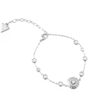 Guess Sparks Crystal-Embellished Logo-Plaque Bracelet - White