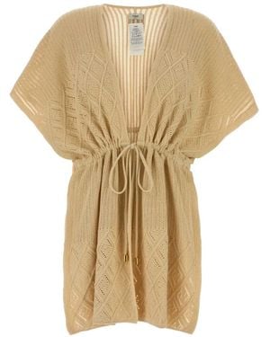 Fendi Poncho Aus Pointelle-Strick Mit Kordelzug - Weiß