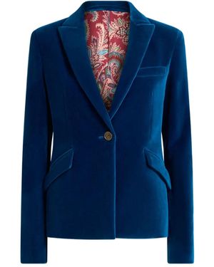Etro Single-Breasted Velvet Blazer - Blue