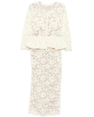 Self-Portrait Robe Péplum À Dentelle Fleurie - White