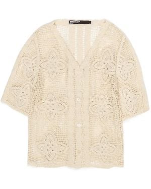 Bimba Y Lola Crochet-Knit Floral-Motif Cardigan - Natural