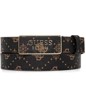Guess Carrie Monogram Logo-Plaque Belt - Black