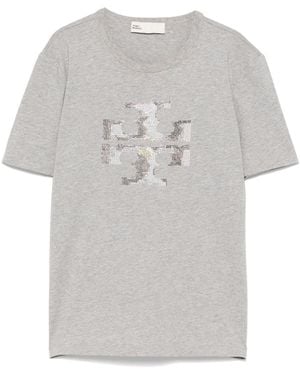 Tory Burch Crystal Logo T-Shirt - Grey