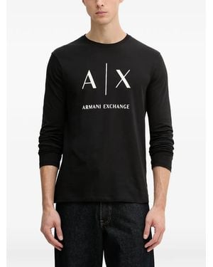 ARMANI EXCHANGE Logo-Print Long-Sleeve T-Shirt - Black