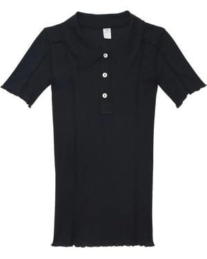 Baserange Omato Ribbed-Knit Polo T-Shirt - Black