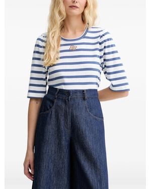 Munthe Parsa Striped Puffed-Sleeve T-Shirt - Blue