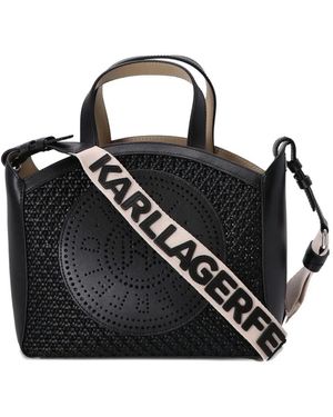KARL LAGERFELD Small Perforated-Logo Tote Bag - Black