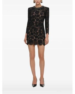 Self-Portrait Lace Long-Sleeve Mini Dress - Black