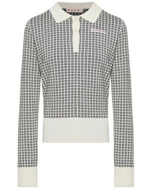 Marni Patterned Polo Top - White