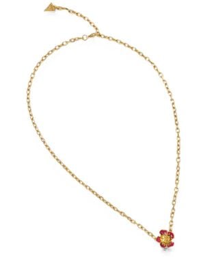 Guess Flower-Pendant Cable-Link Necklace - White