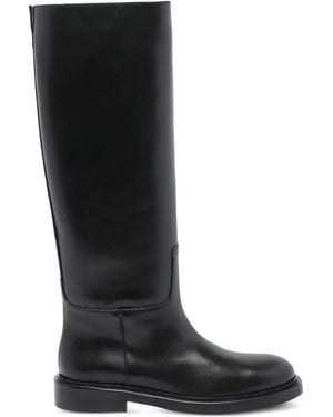 Poeve Round-Toe Leather Boots - Black