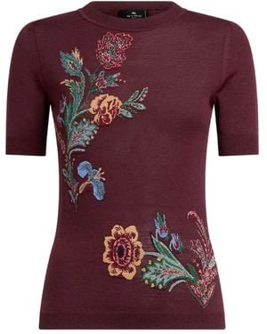 Etro Floral-Jacquard Top - Red