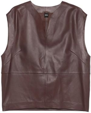 BOSS Suna V-Neck Leather Top - Brown