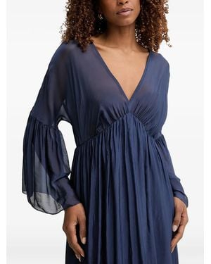 Haveone Pleated V-Neck Maxi Dress - Blue
