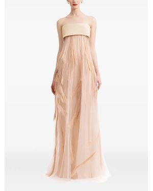 Gemy Maalouf Feather-Embroidered Strapless Dress - Natural