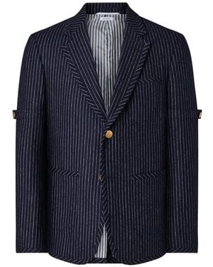 Thom Browne Flannel Chalk Stripe Sportcoat With Armband - Blue