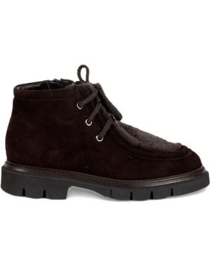 Luca Grossi Shearling-Trim Lace-Up Boots - Black