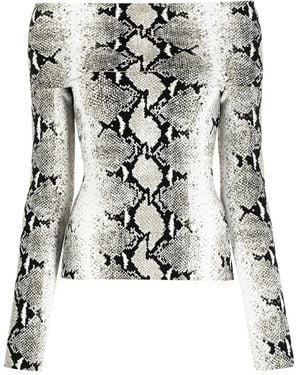 KHAITE Snakeskin-Print Off-Shoulder Top - Black