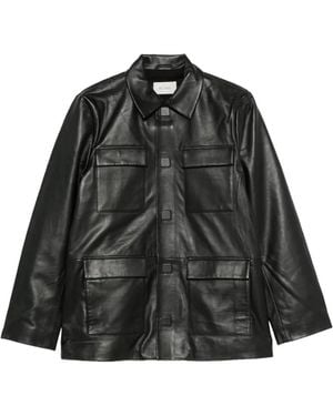 St. Agni Flap-Pocket Leather Jacket - Black