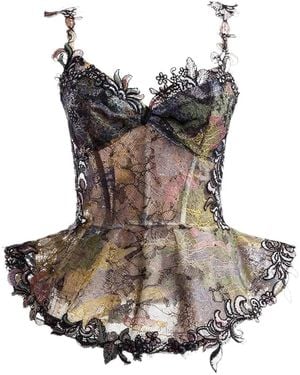 Gemy Maalouf Embroidered Peplum Corset - Brown
