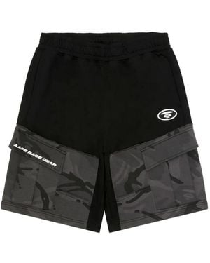 Aape By A Bathing Ape Aapeunvs Camouflage-Panel Logo-Print Shorts - Black
