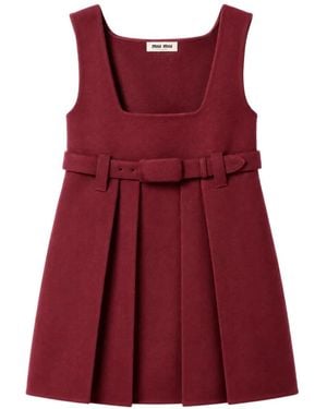 Miu Miu Vestido Encerado De Lana - Rojo