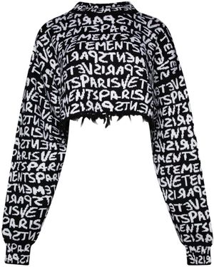 Vetements Graffiti-Logo Intarsia-Knit Merino Jumper - Black
