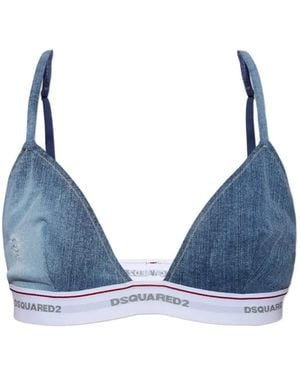 DSquared² Logo-Tape Denim-Print Bra - Blue