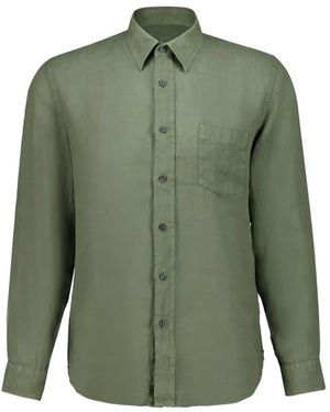 120% Lino Chemise À Poche Poitrine - Green