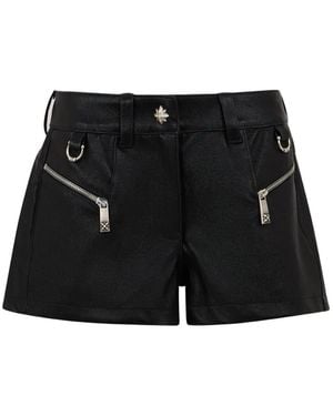 John Richmond Logo-Patch Zip-Detail Leather Shorts - Black