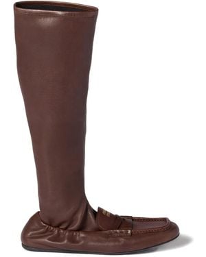Miu Miu Leren Loafer Laarzen - Bruin