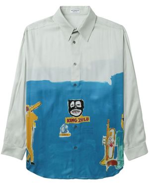 Honey Fucking Dijon Graphic-Print Long-Sleeve Shirt - Blue