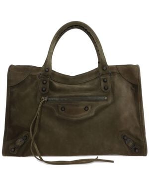 Balenciaga Medium Le City Braided-Handle Suede Tote Bag - Green