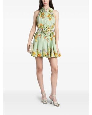 Hemant & Nandita Floral-Print Belted Mini Dress - Yellow