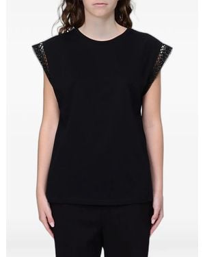 Twinset Lace-Trim Embroidered T-Shirt - Black