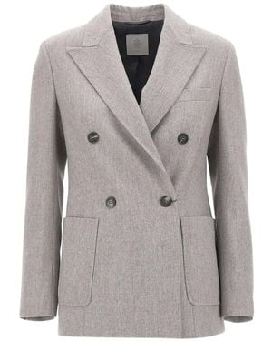 Eleventy Double-Breasted Peak-Lapel Blazer - Gray