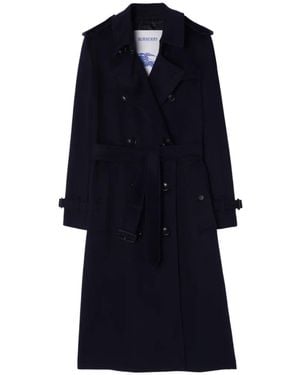 Burberry Long Cashmere Kensington Trench Coat - Blue