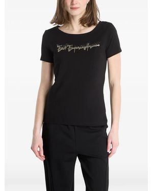 EA7 Rhinestone-Embellished T-Shirt - Black