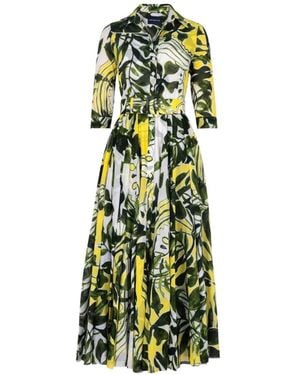 Samantha Sung Aster Floral-Print Belted Dress - Green