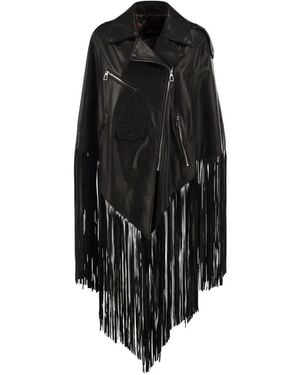Lou Andrea Fringe-Trimmed Leather Jacket - Black