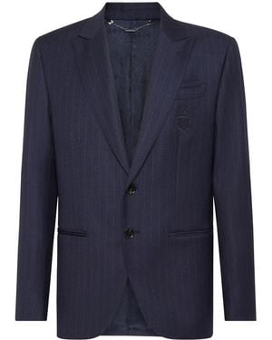 Billionaire Pinstripe-Pattern Wool Blazer - Blue