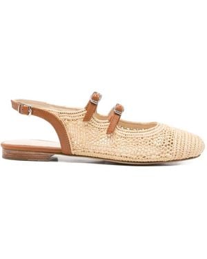CAREL PARIS Balma Buckle-Strap Woven Flat Pumps - Natural