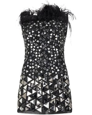 Alberta Ferretti Feather-Trim Metallic-Effect Tank Top - Black