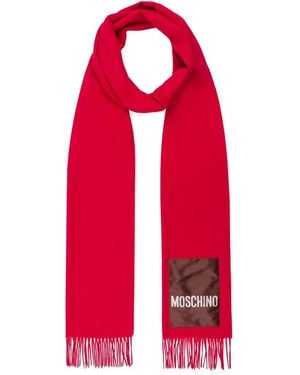 Moschino Logo-Patch Fringed Scarf - Red