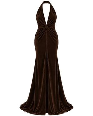 ROSERRY Sienna Halterneck Velvet-Effect Maxi Dress - White
