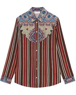 Pierre Louis Mascia Embroidered Striped Shirt - レッド