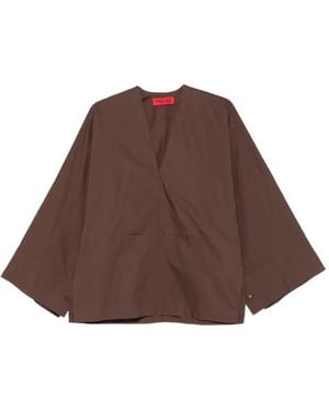 Thelatest V-Neck Long-Sleeved Top - Brown