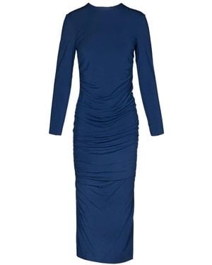Tessitura Body Couture Ruched Long-Sleeved Fitted Midi Dress - Blue