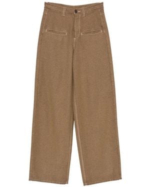 Uma Wang Contrast-Stitch Wide-Leg Pants - Natural