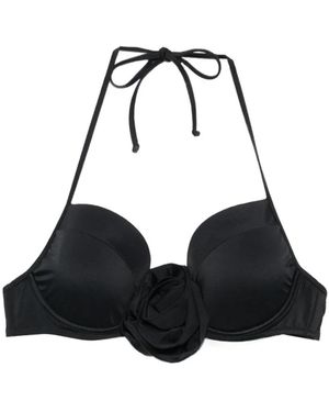 Moschino Floral-Appliqué Halterneck Bikini Top - Black